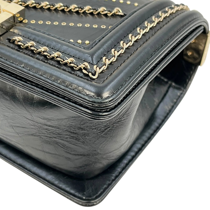 CHANEL Boy Chanel 20 Studded Calfskin Chain Shoulder Bag - Black 