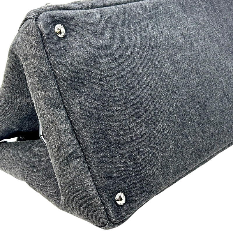 PRADA Canapa Rhinestone Handbag - Charcoal Grey 