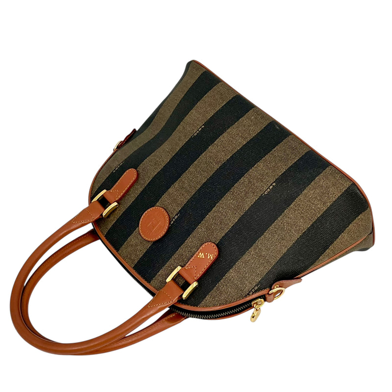 FENDI ペカン ロゴ ストライプ ハンドバッグ - ブラウン