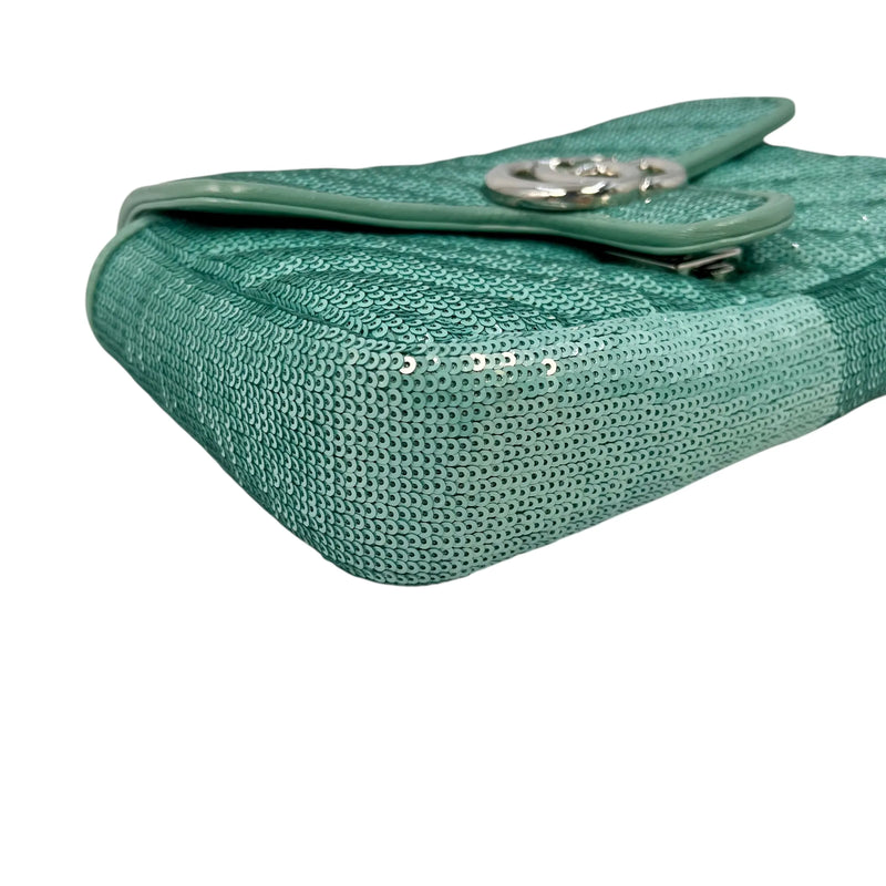GUCCI GG Marmont Mini Sequin Shoulder Bag - Mint Green 