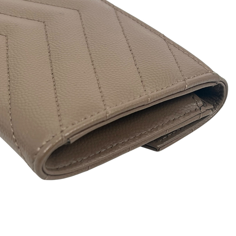 Saint Laurent Cassandra Matelasse Card Case Tri-fold Compact Wallet - Beige 