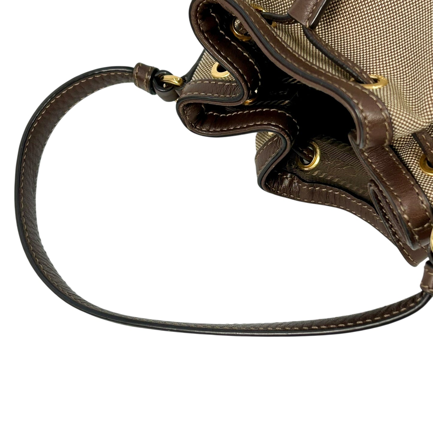 PRADA ロゴ ジャカード キャンバス ドローストリング ハンドバッグ バケットバッグ - ブラウン