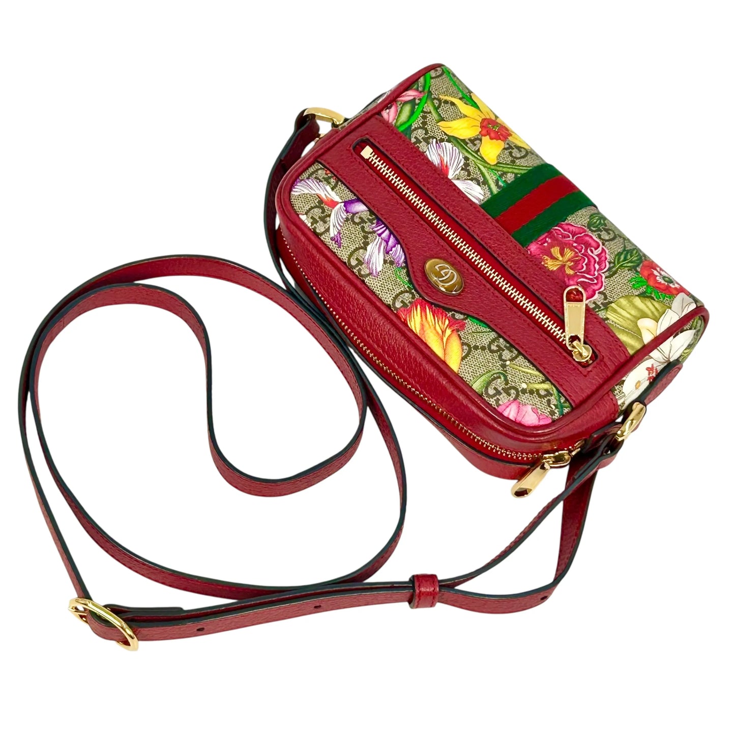 GUCCI GG Flora Ophidia Shoulder Bag - Red 