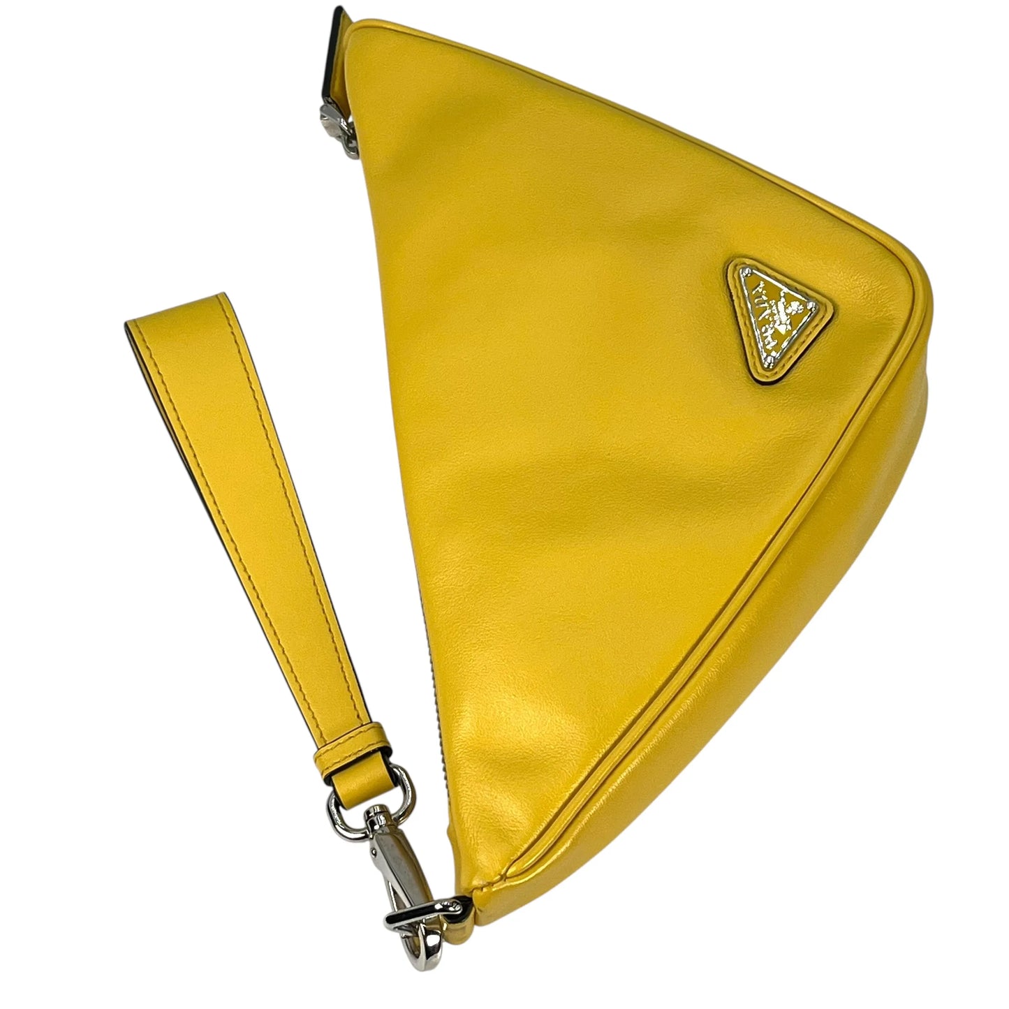 Prada Triangle Leather Clutch Bag - Yellow 