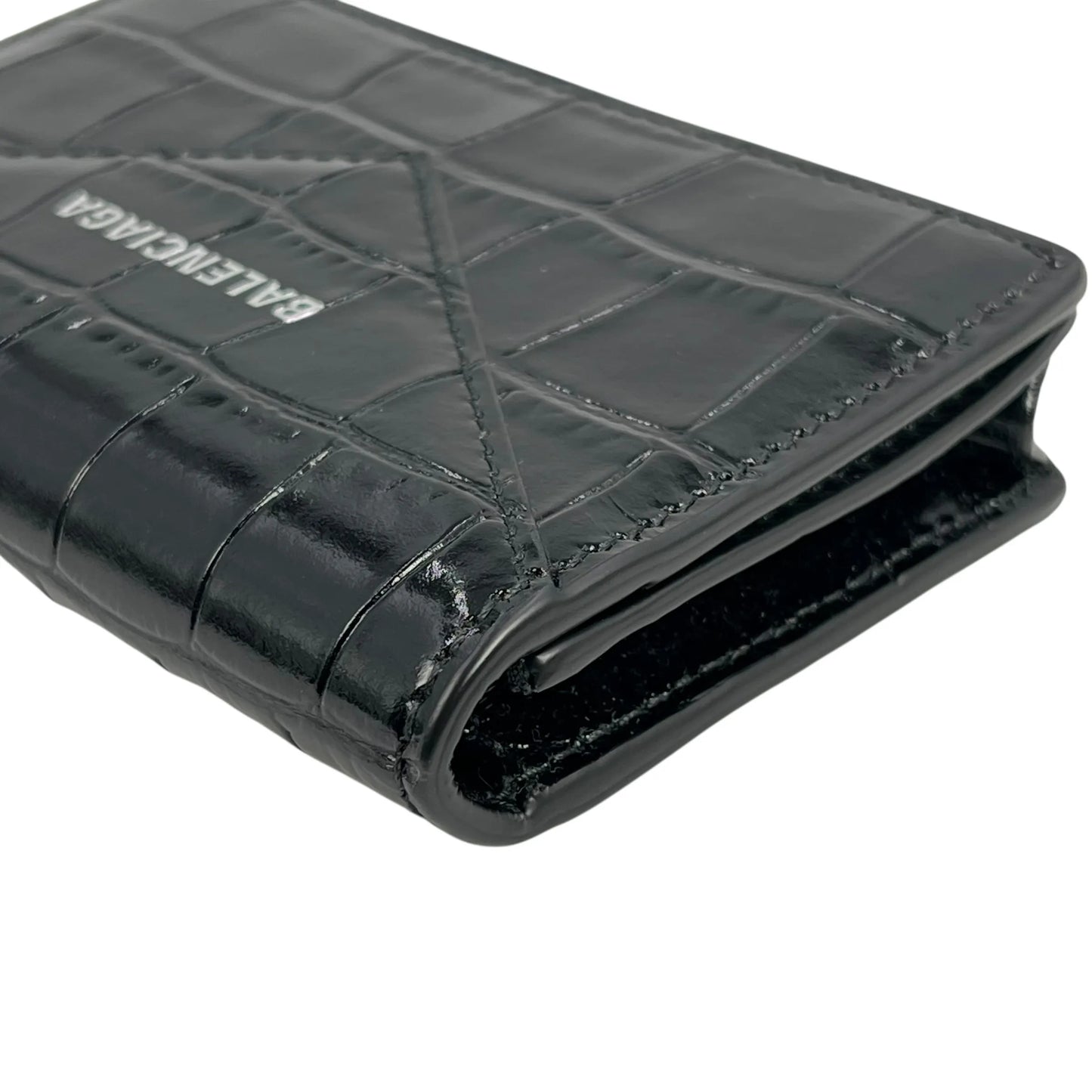 BALENCIAGA Crocodile Paper Card Case - Black 