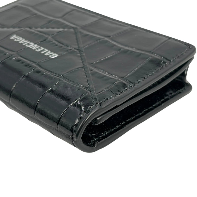 BALENCIAGA Crocodile Paper Card Case - Black 