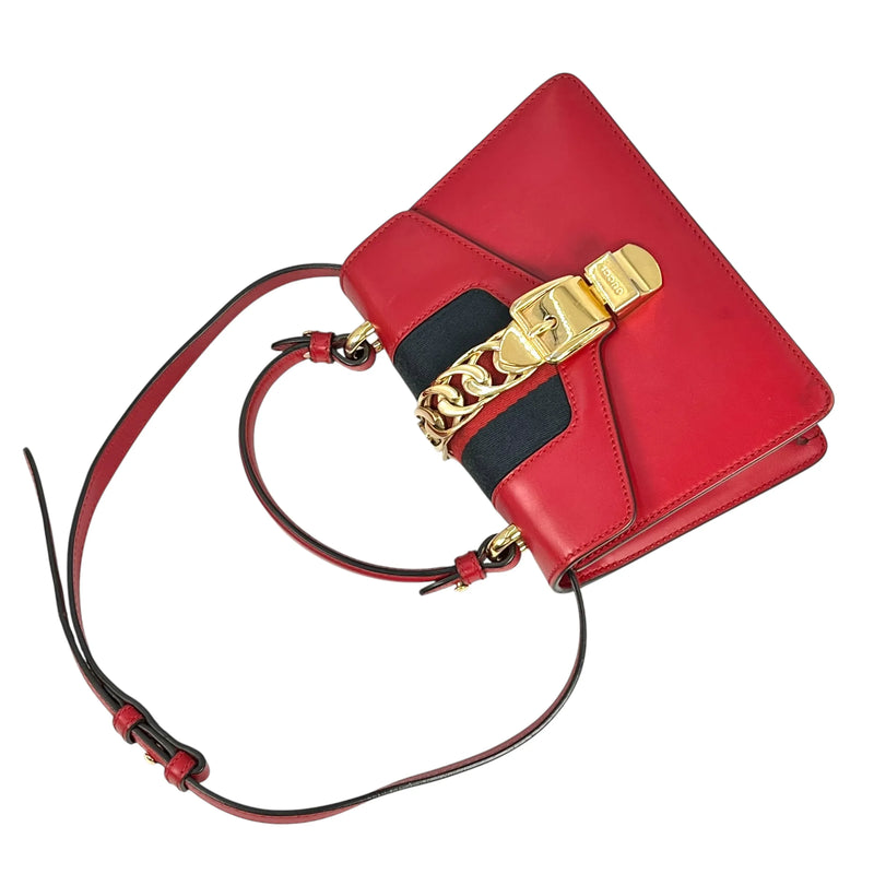 GUCCI Sylvie Chain Mini Handbag/Shoulder Bag - Red 
