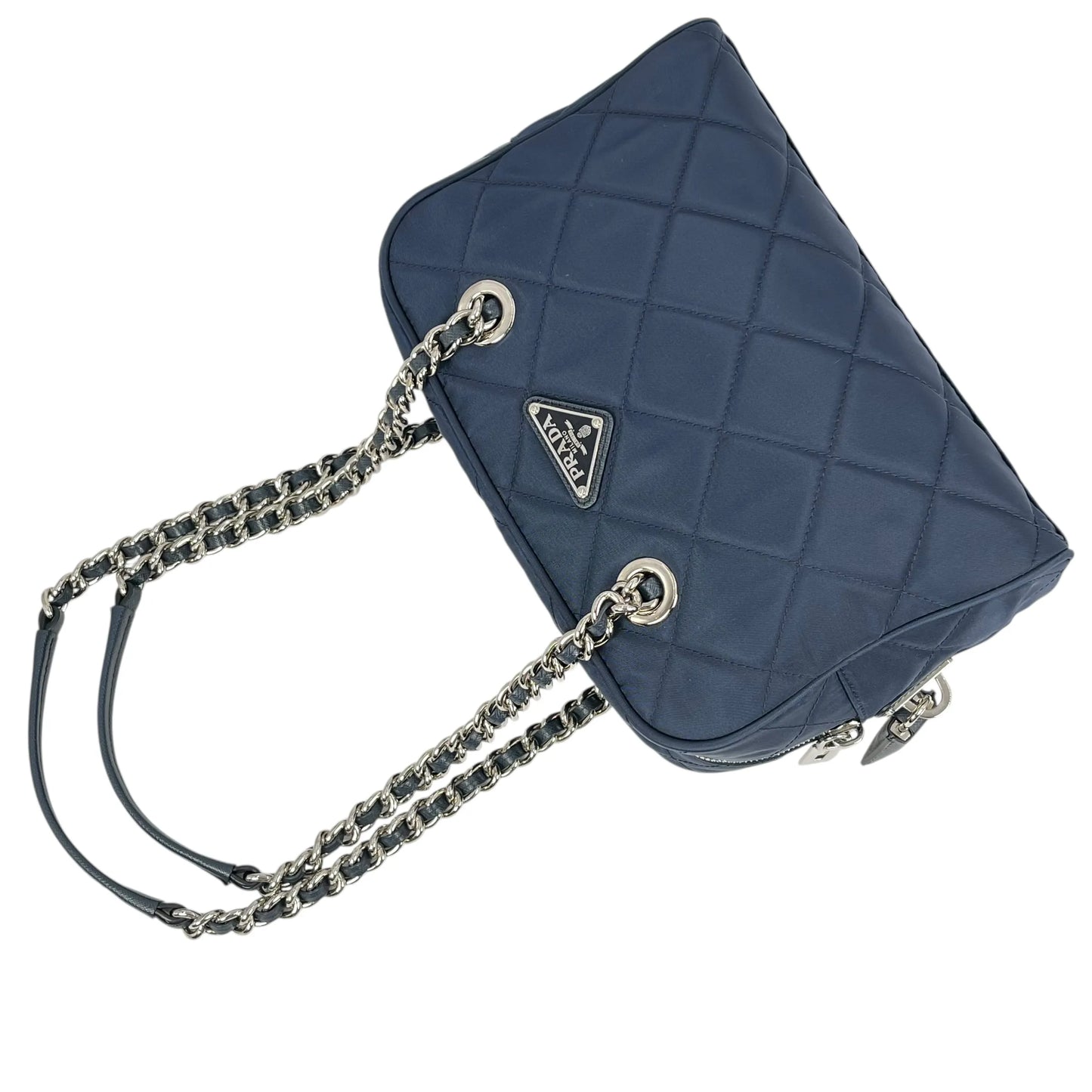 PRADA Quilted Nylon Chain Shoulder Bag - Navy 