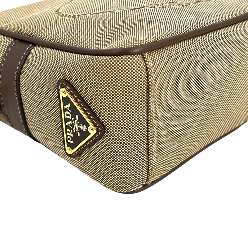 PRADA プラダロゴ ジャカード ショルダーバッグ - ベージュ