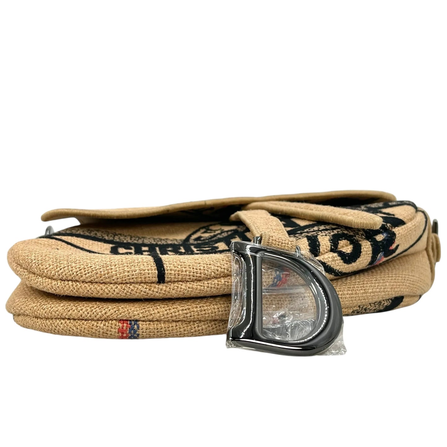 Dior Saddle Jute Canvas Embroidered With Dior Union Motif Hand Bag - Beige 