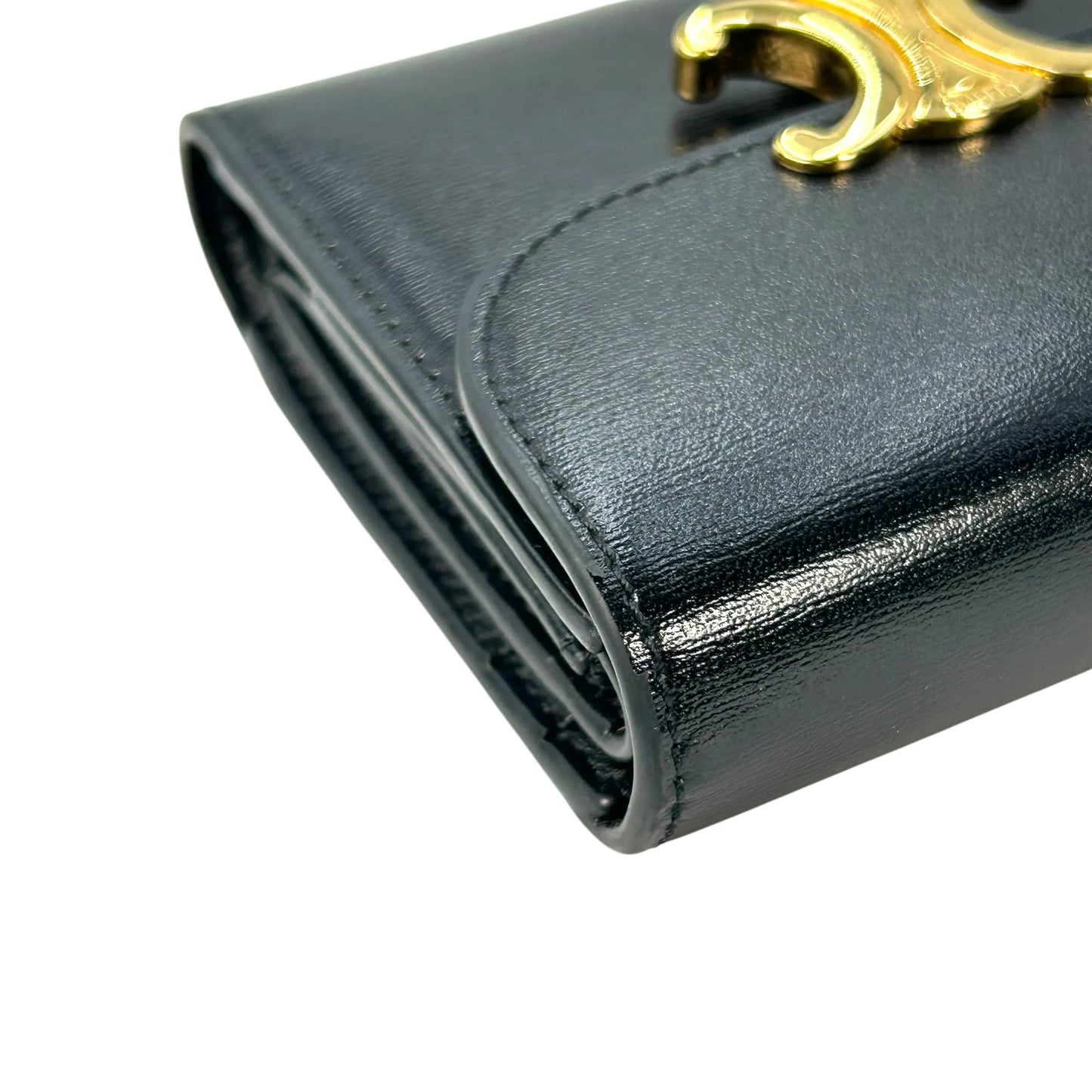 CELINE Triomphe Compact Tri-fold Wallet - Black - 35348 