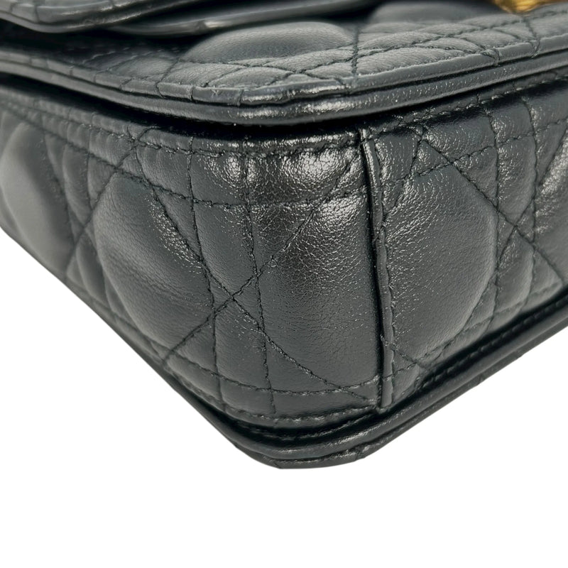 Christian Dior Jolie Top Handle Bag Calfskin Hand Bag Shoulder Bag - Black 