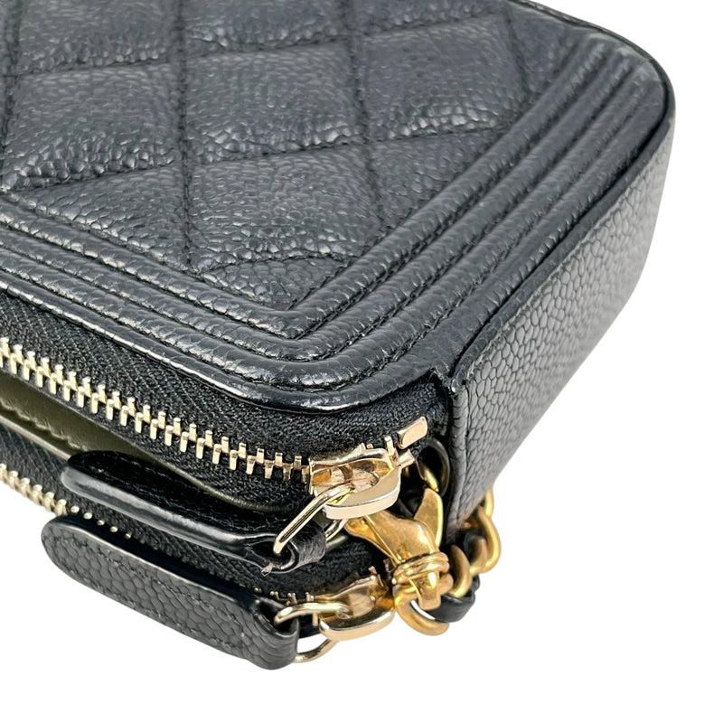 CHANEL Caviarskin Boy Double Zip Around Chain Wallet - Black 