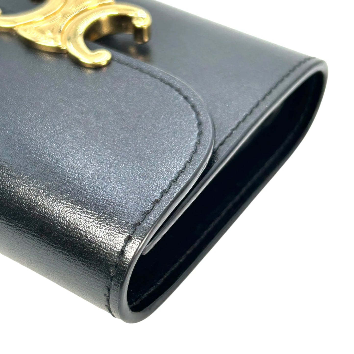 CELINE Triomphe Calfskin Compact Wallet - Black 