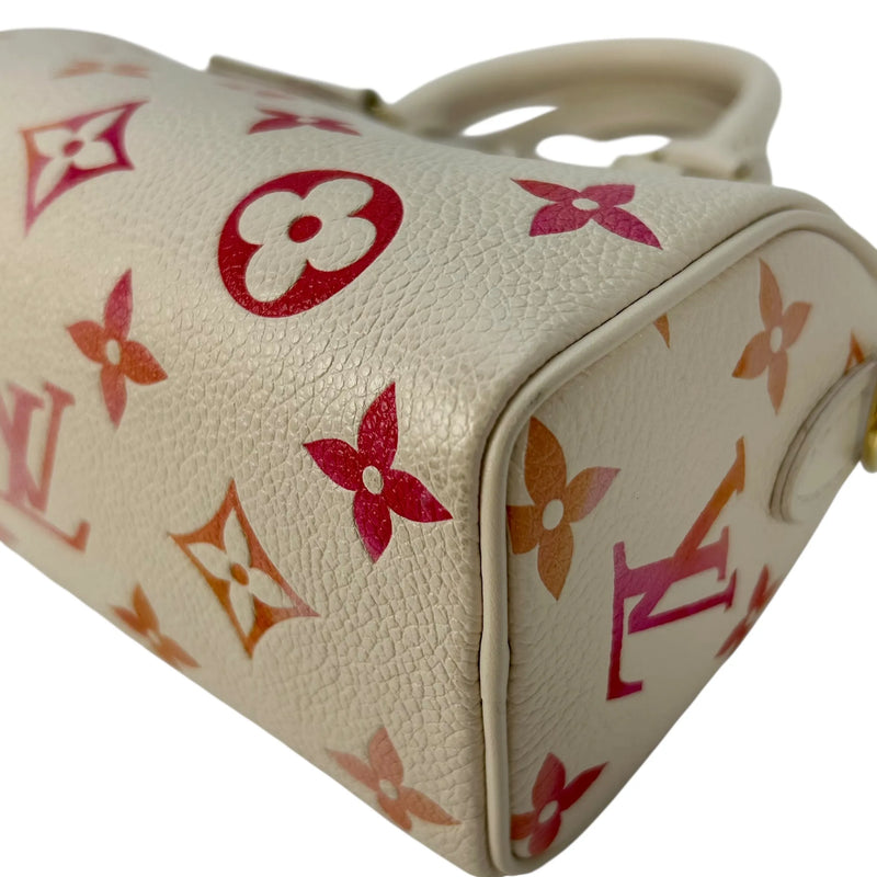 LOUIS VUITTON Nano Speedy Monogram Empreinte Handbag/Shoulder Bag - White 