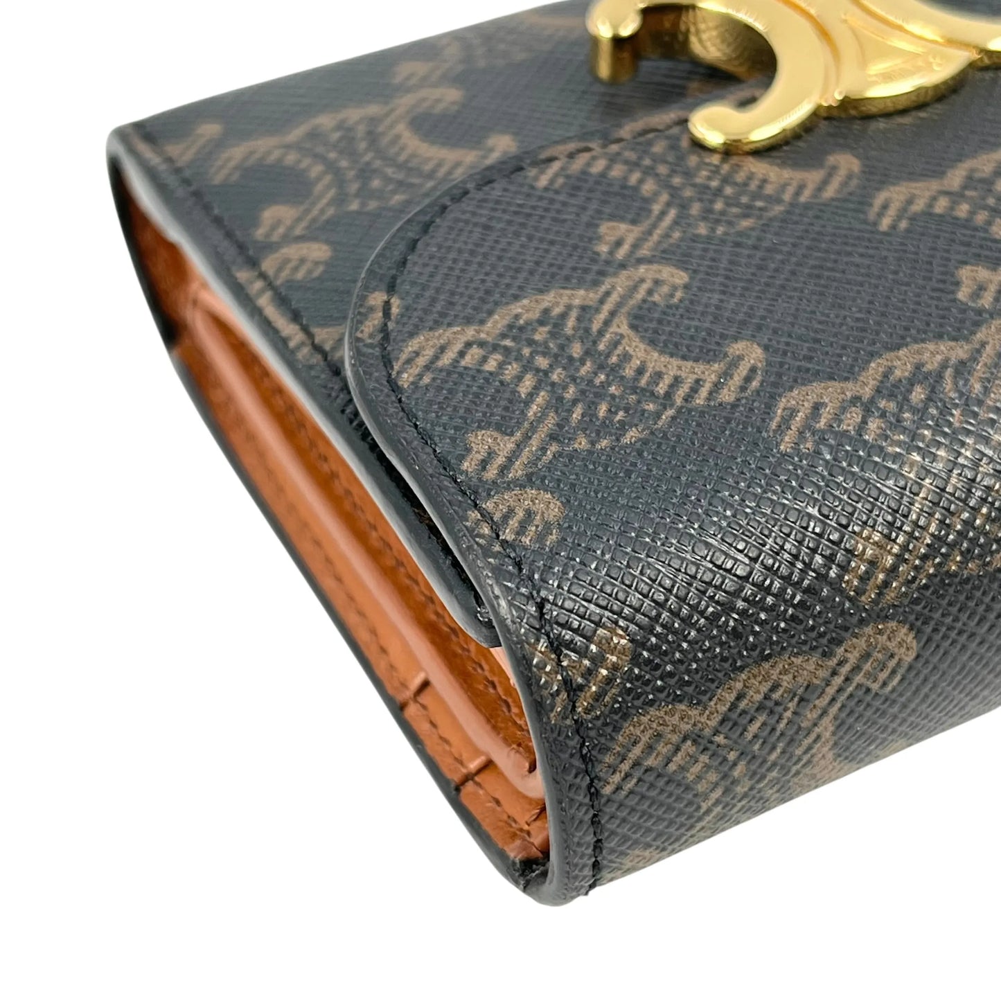 CELINE Triomphe Canvas Compact Wallet - Dark Brown 