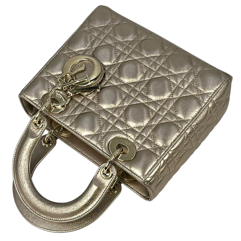 Christian Dior Lady Dior Cannage Calfskin Handbag/Shoulder Bag - Gold