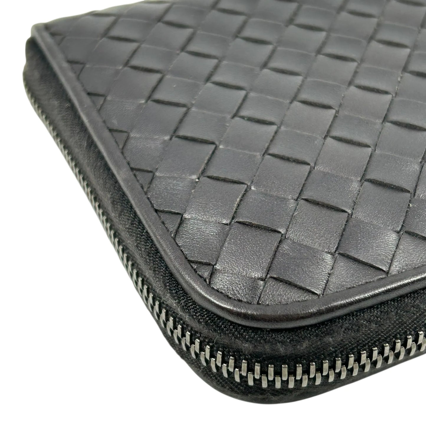 BOTTEGA VENETA Intrecciato Zip-Around Lambskin Long Wallet - Dark Brown 