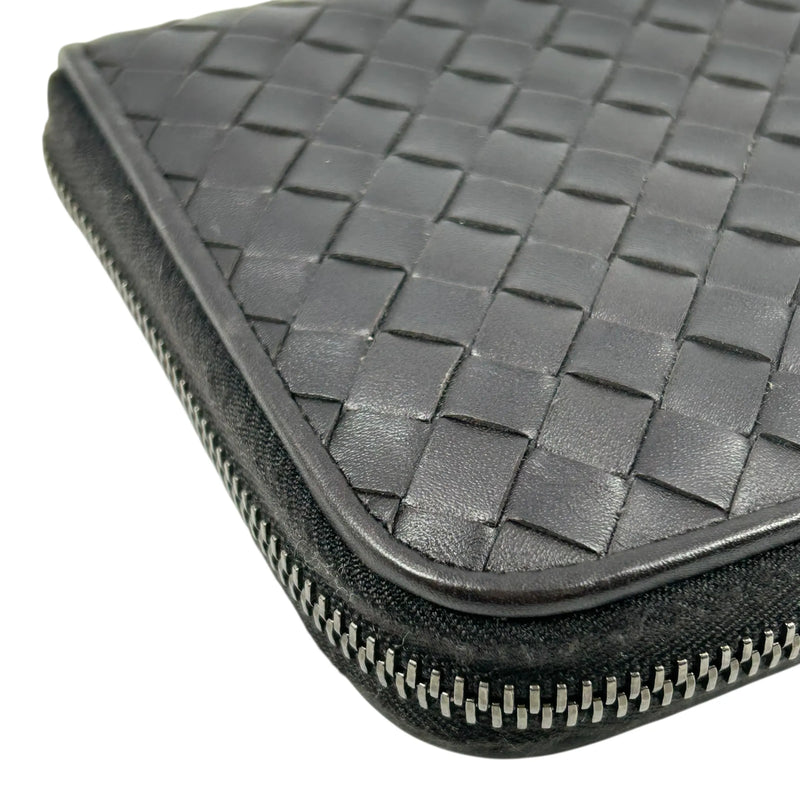 BOTTEGA VENETA Intrecciato Zip-Around Lambskin Long Wallet - Dark Brown 