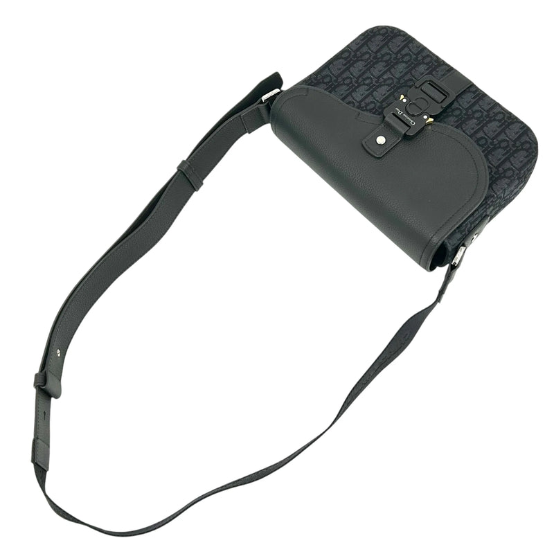 Christian Dior サドル フラップ付き メッセンジャーバッグ スモール コットン カーフスキン ショルダーバッグ - ブラック