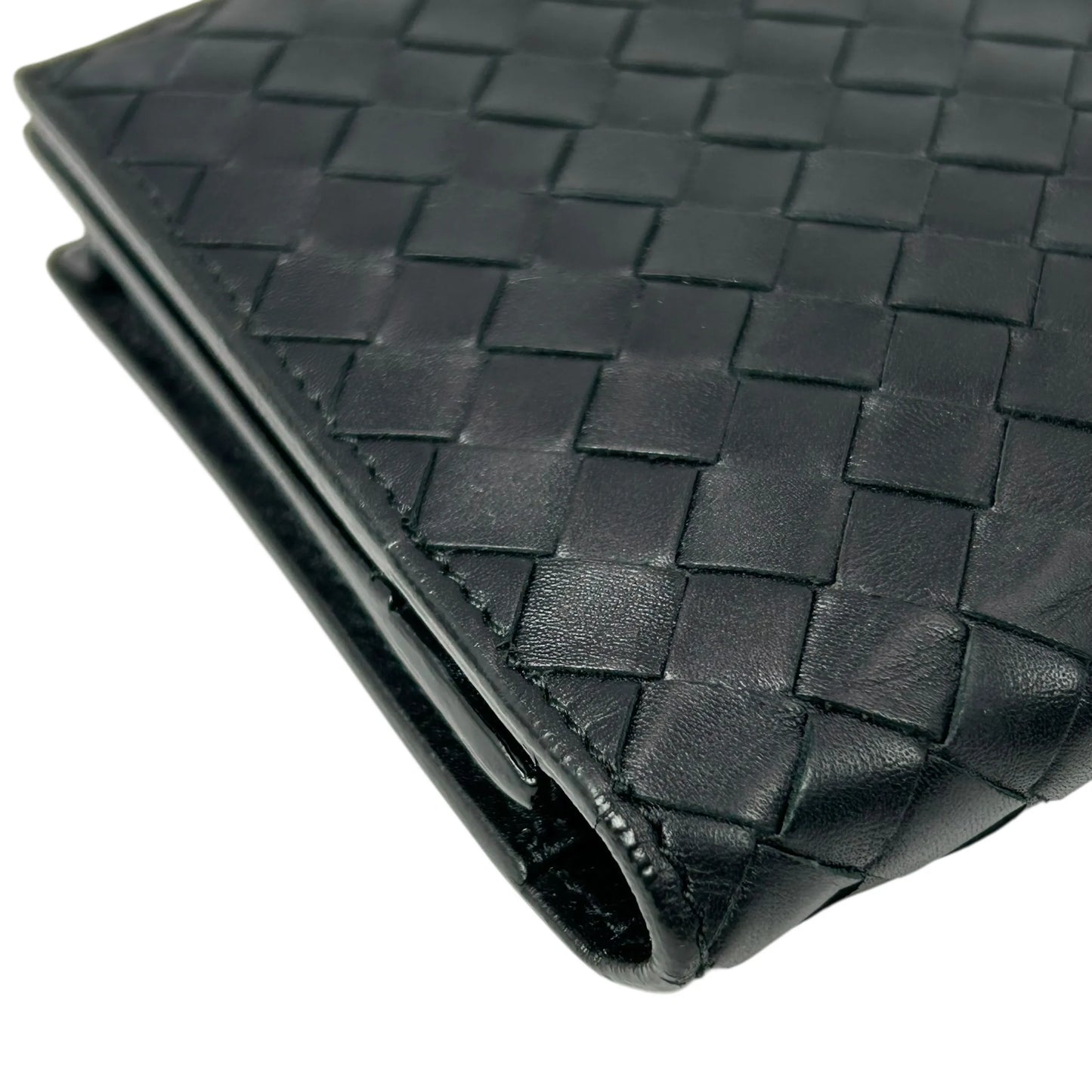 BOTTEGA VENETA Intrecciato Leather Bi-fold Long Wallet - Black 