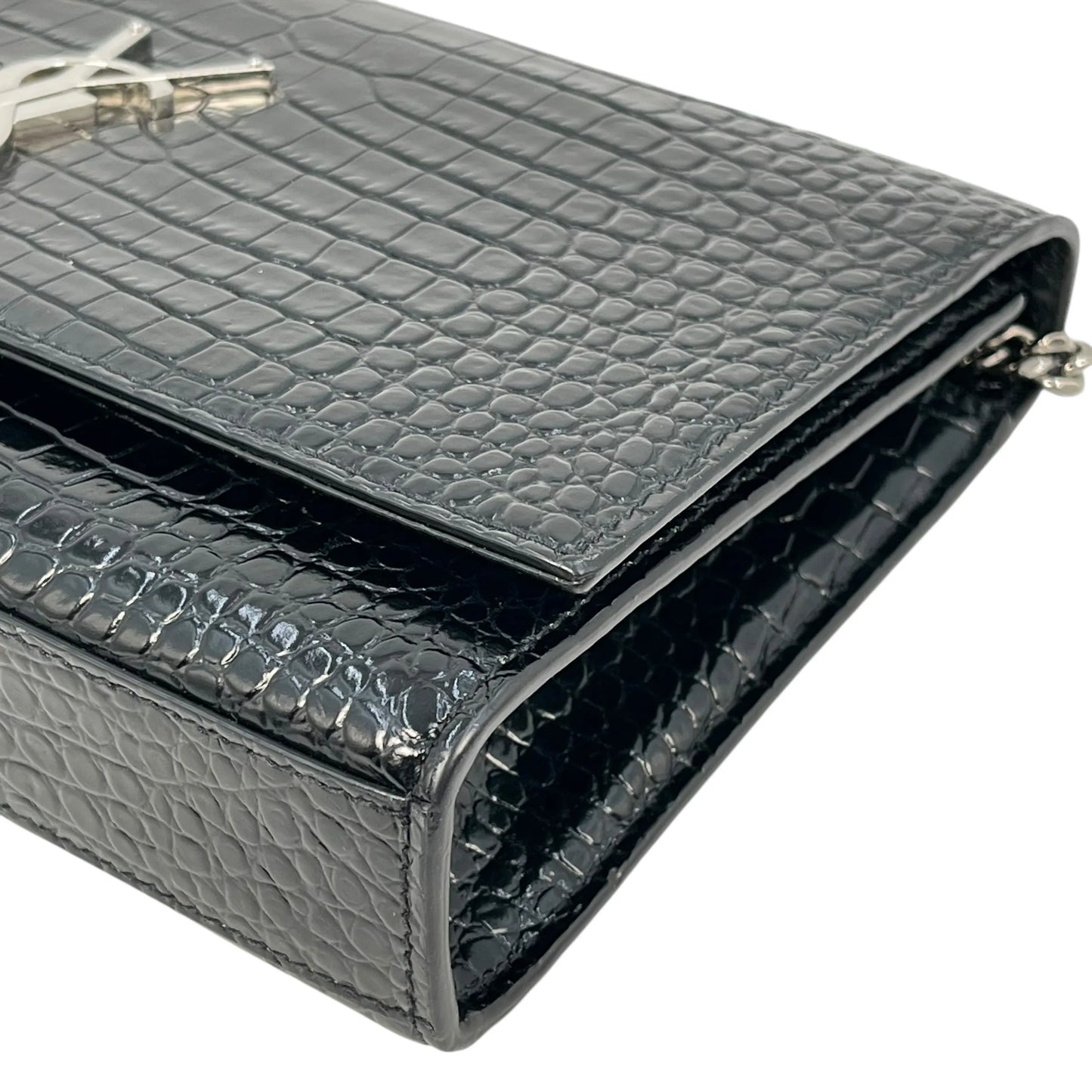 Saint Laurent ケイト タッセル ミディアム クロコダイルエンボスレザー チェーンショルダーバッグ - ブラック