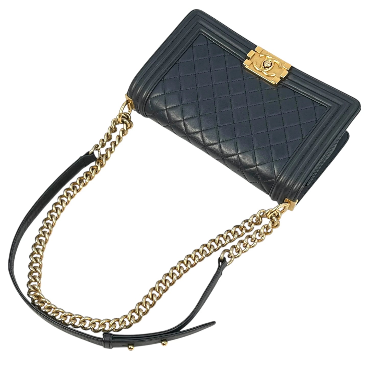 CHANEL Boy Chanel 25 Lambskin Chain Shoulder Bag - Navy 