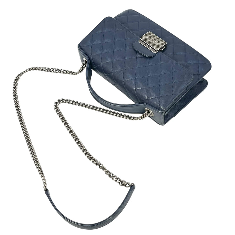 CHANEL CC University Matelasse Goatskin Chain Shoulder Bag - Navy 