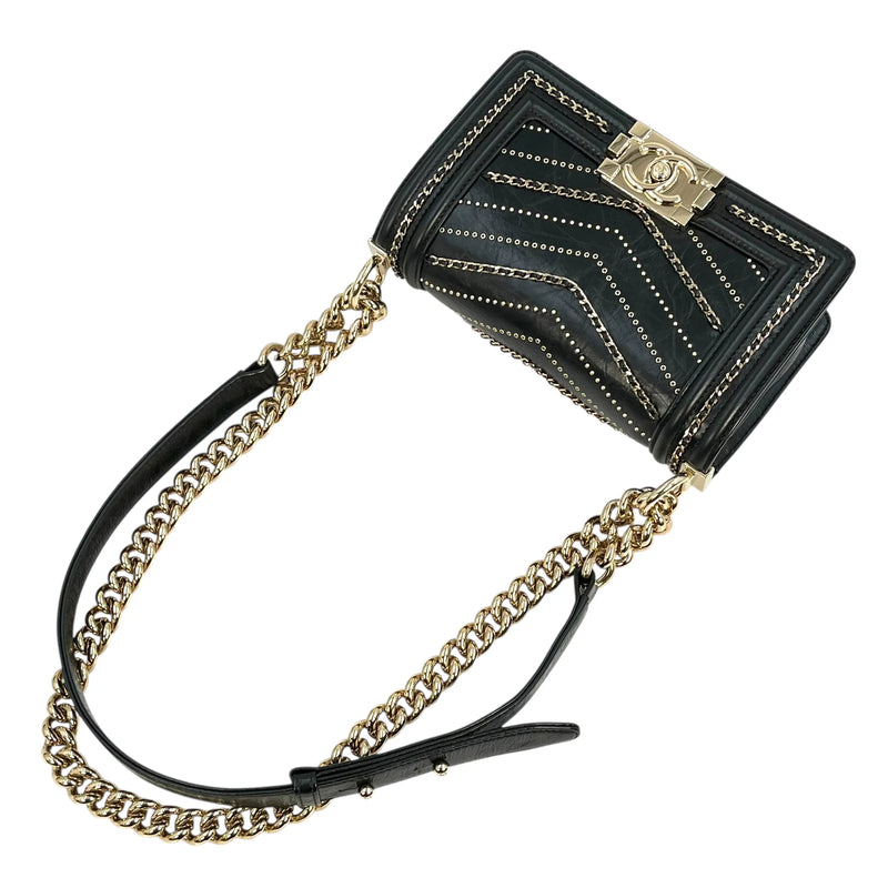 CHANEL Boy Chanel 20 Studded Calfskin Chain Shoulder Bag - Black 