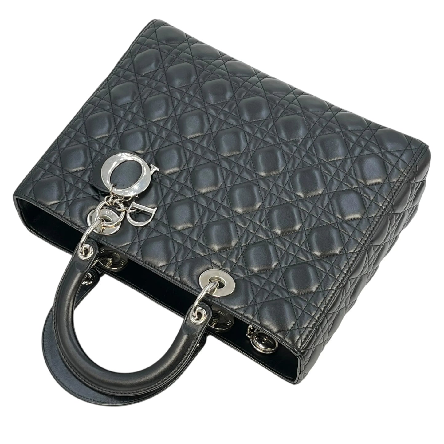 Christian Dior Lady Dior Cannage Lambskin Handbag/Shoulder Bag - Black 