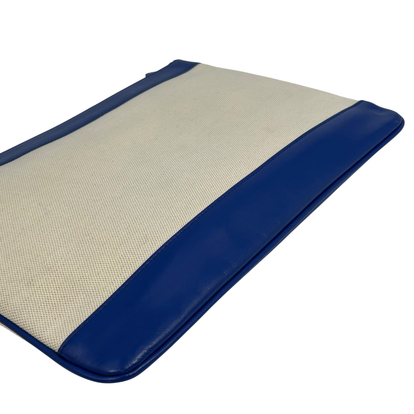BALENCIAGA Canvas Clutch Bag - Cream and Blue 
