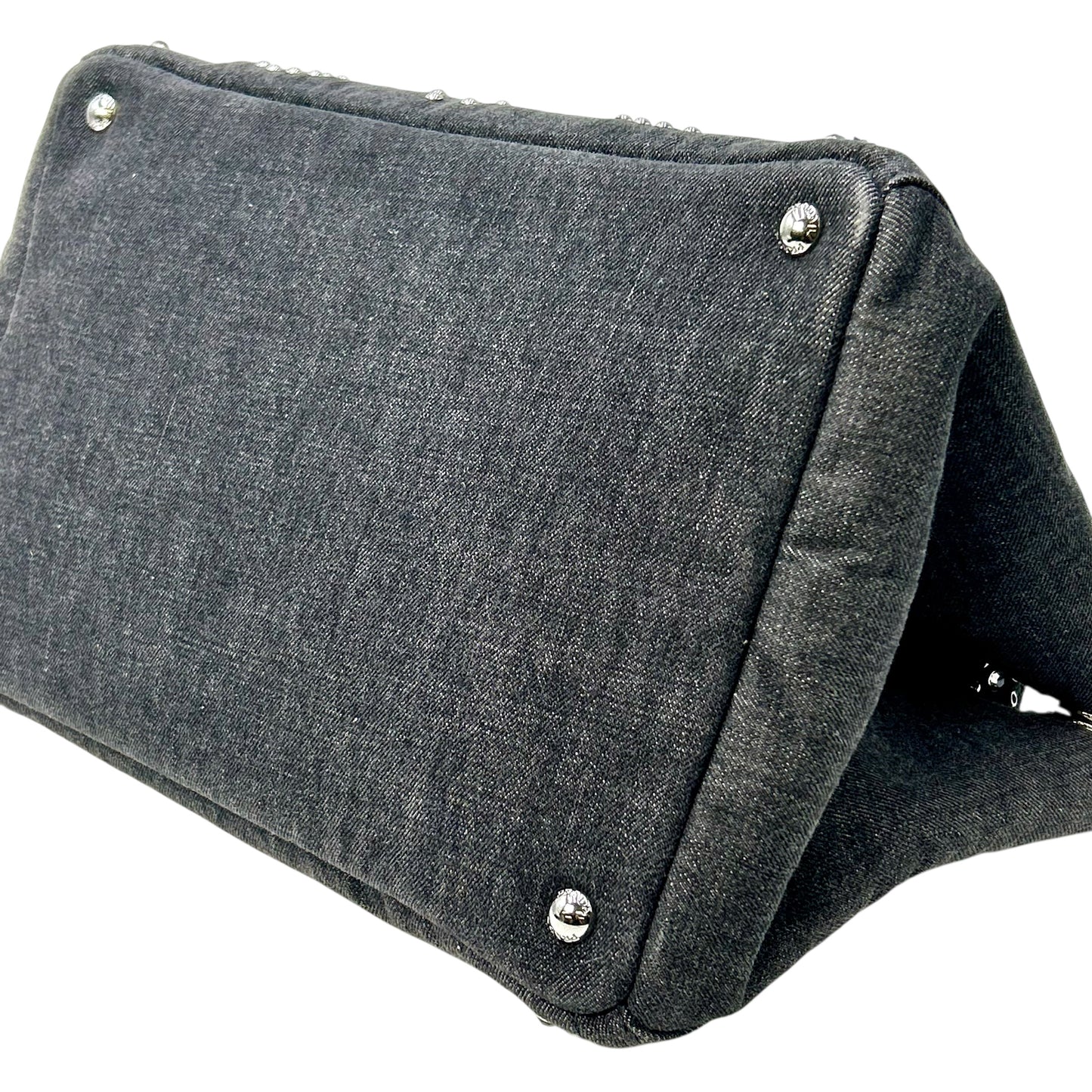 PRADA Canapa Rhinestone Handbag - Charcoal Grey 