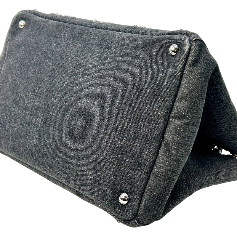 PRADA Canapa Rhinestone Handbag - Charcoal Grey 