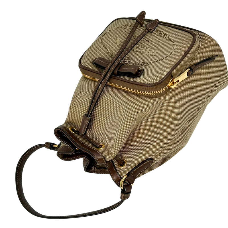 PRADA ロゴ ジャカード キャンバス ドローストリング ハンドバッグ バケットバッグ - ブラウン