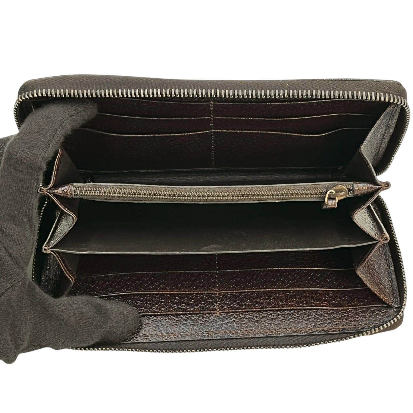 GUCCI キャンバス グッチシマ ラウンドジップ ロングウォレット - ブラウン