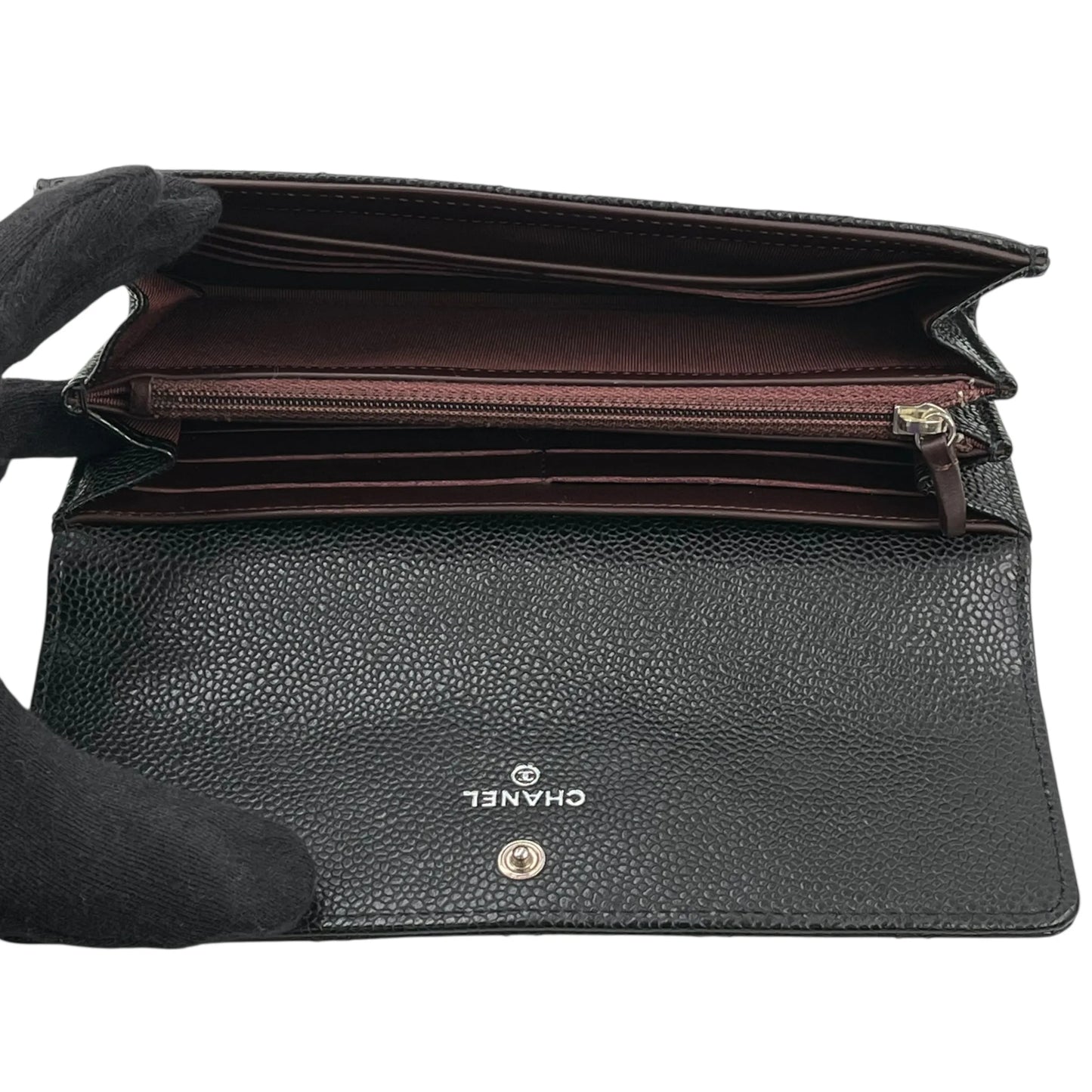 CHANEL Matelasse Caviar Leather Classic Flap Long Wallet - Black 