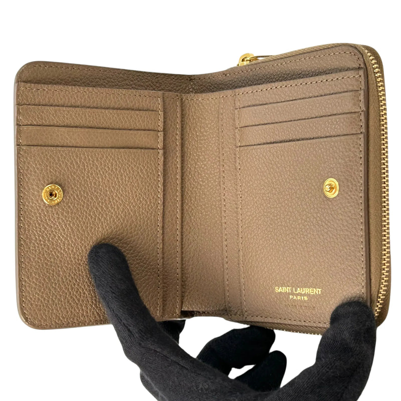 Saint Laurent YSL Zippy Bi-fold Compact Wallet - Beige 
