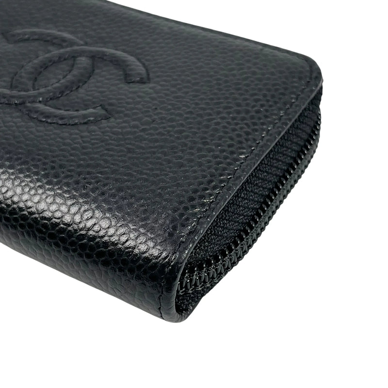CHANEL CCロゴ キャビアスキン ジッピー カードケース コインケース - ブラック