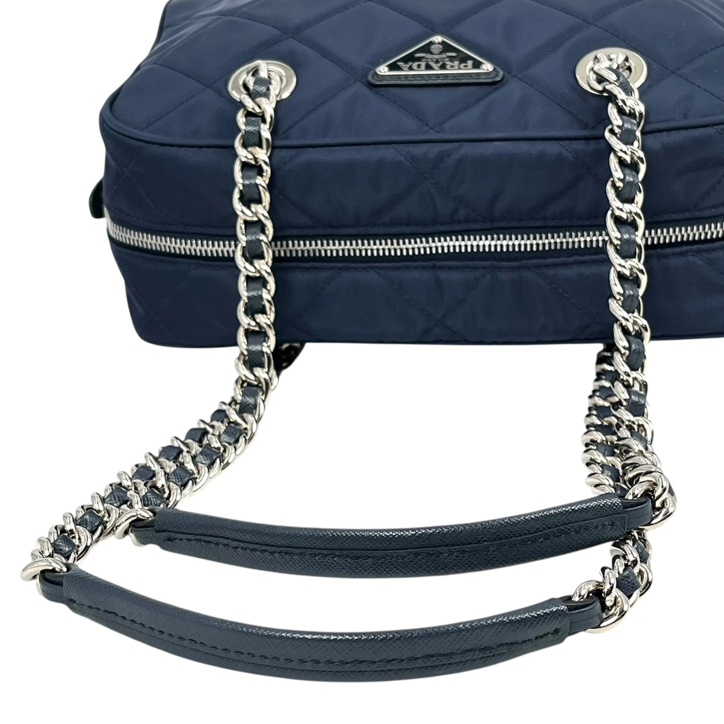 PRADA Quilted Nylon Chain Shoulder Bag - Navy 