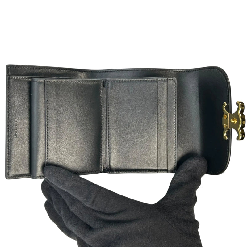 CELINE Triomphe Compact Tri-fold Wallet - Black - 35348 