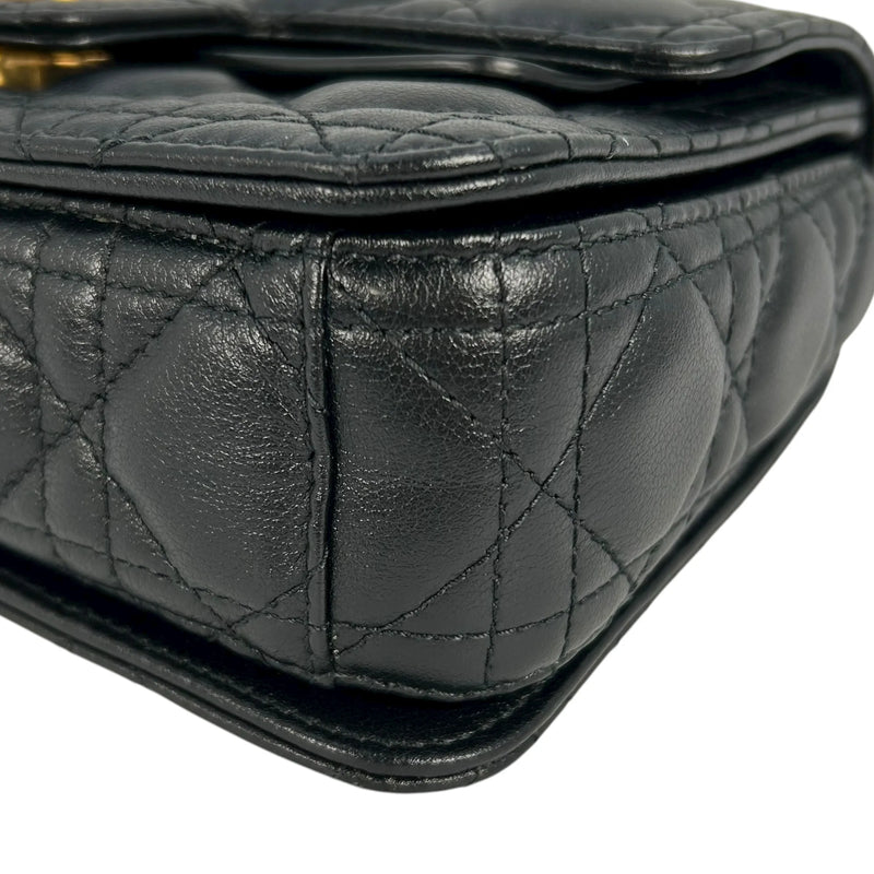 Christian Dior Jolie Top Handle Bag Calfskin Hand Bag Shoulder Bag - Black 