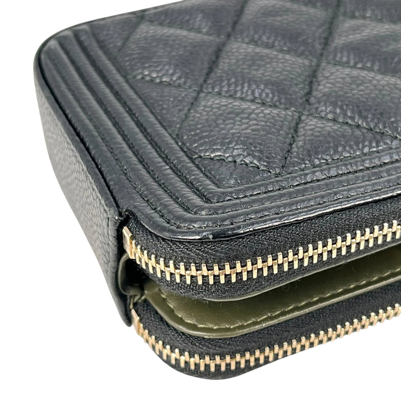 CHANEL Caviarskin Boy Double Zip Around Chain Wallet - Black 