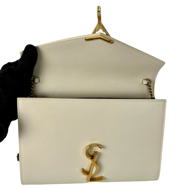 SAINT LAURENT Cassandra Leather Chain Shoulder Bag - White 