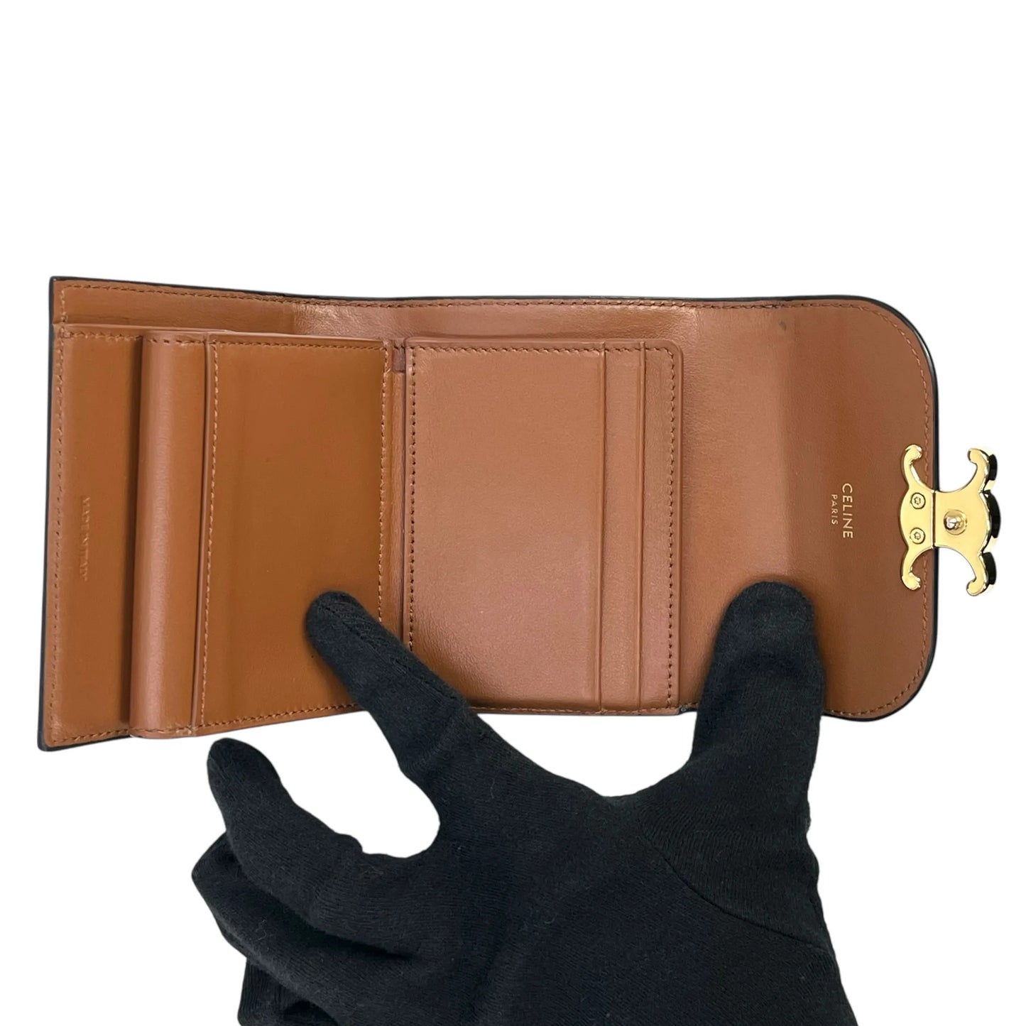 CELINE Triomphe Canvas Compact Wallet - Dark Brown 