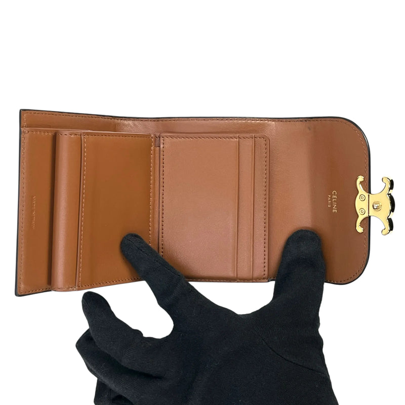 CELINE Triomphe Canvas Compact Wallet - Dark Brown 