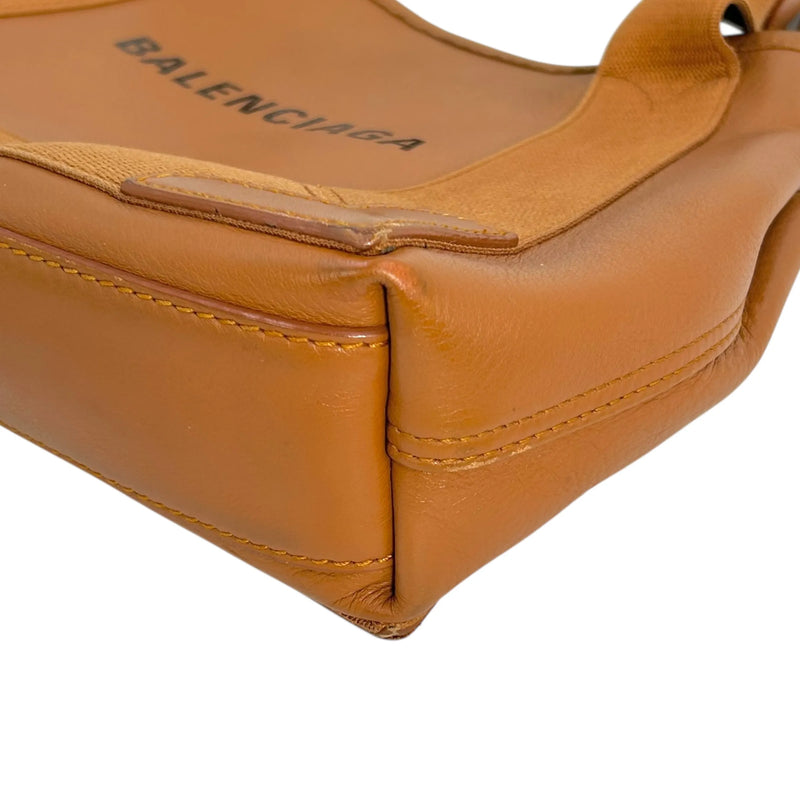 BALENCIAGA Navy Cabas Leather Handbag/Shoulder Bag - Brown 