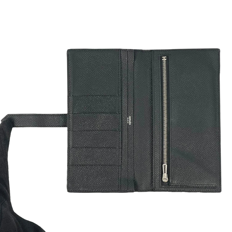 HERMES Bearn Souffle Epsom Leather Long Wallet (2014) - Black (R Stamp) 