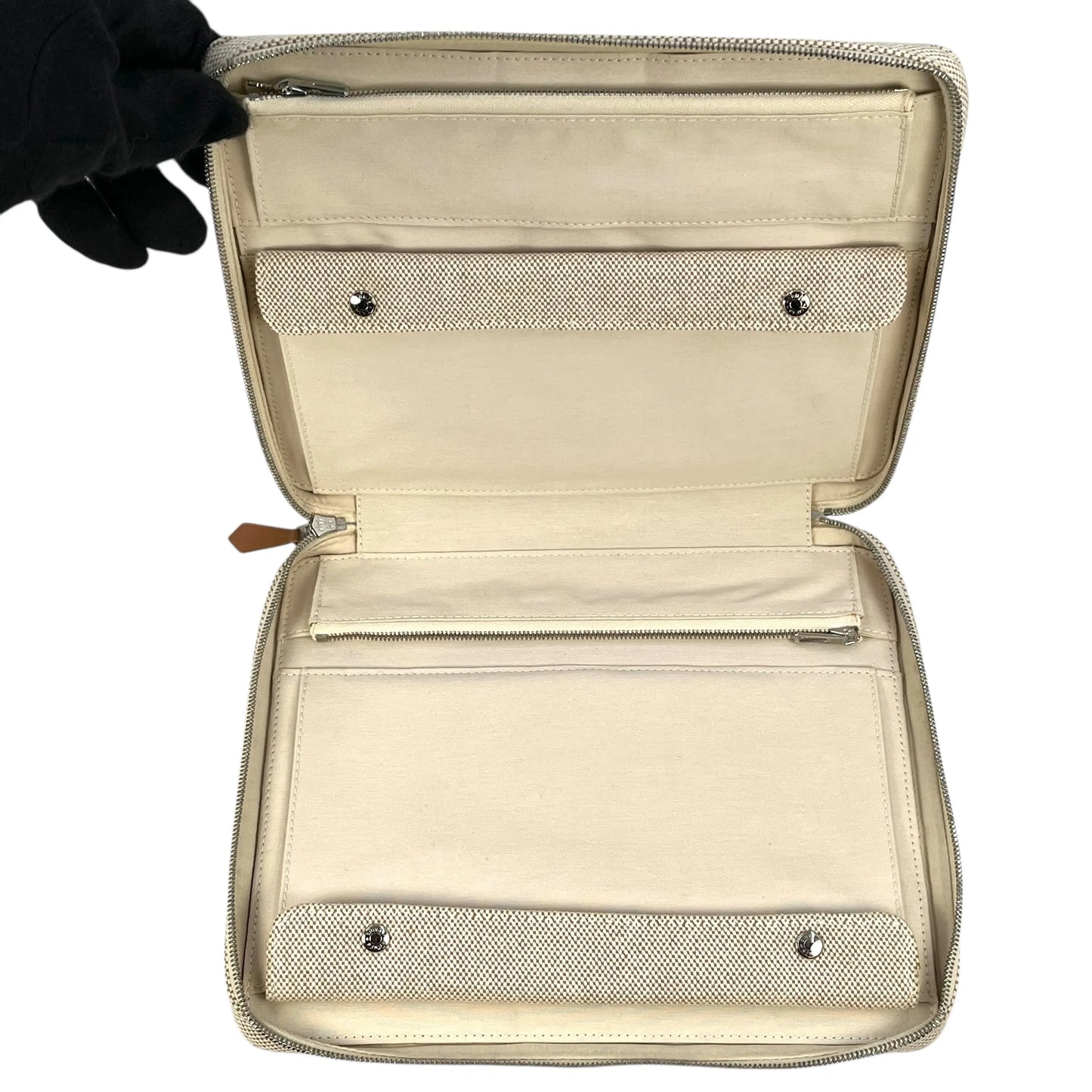 HERMES Air Line Canvas Travel Pouch - Beige 