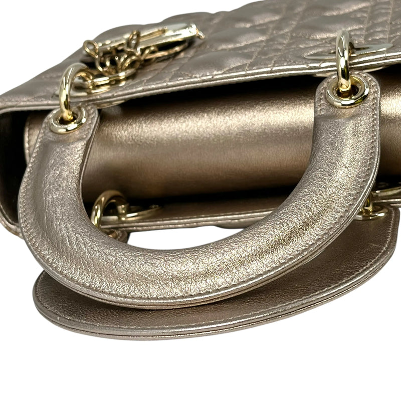 Christian Dior Lady Dior Cannage Calfskin Handbag/Shoulder Bag - Gold