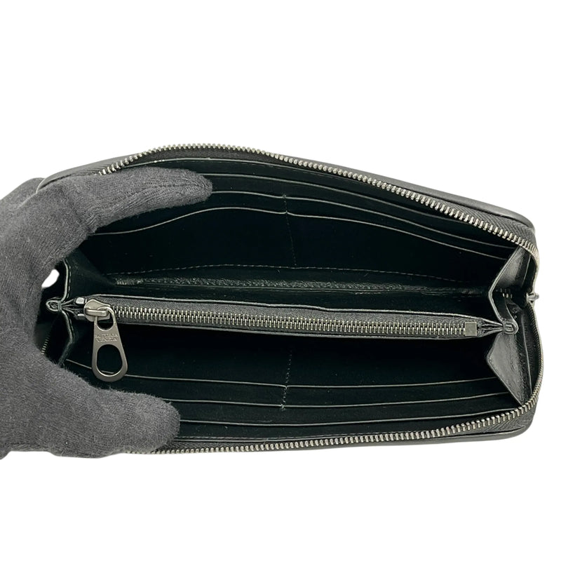 BOTTEGA VENETA Intrecciato Round Zip Leather Long Wallet - Black 